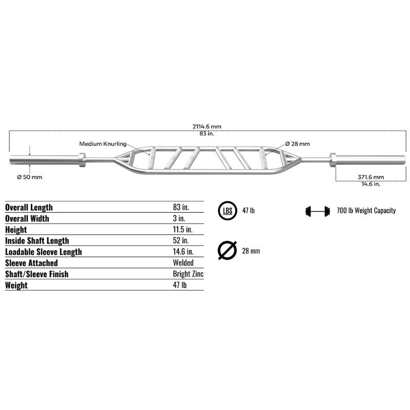 Troy G-MGB Multi-Grip Olympic Bar Dimensions