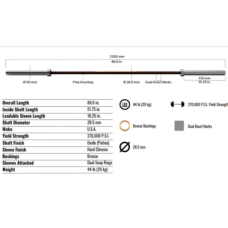 Troy GOB-1800 Men's Functional Fitness Bar Dimensions