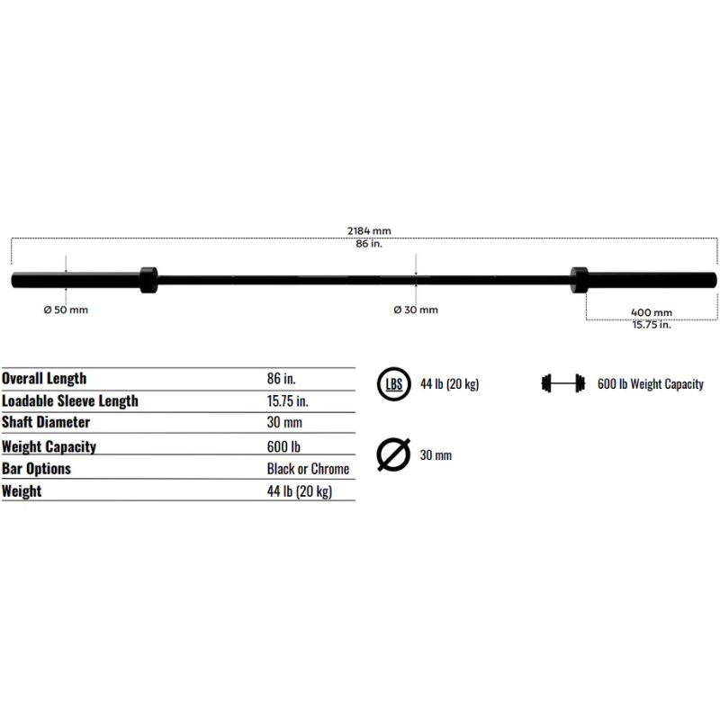 Troy GOB-86B 7' Olympic Bar Dimensions