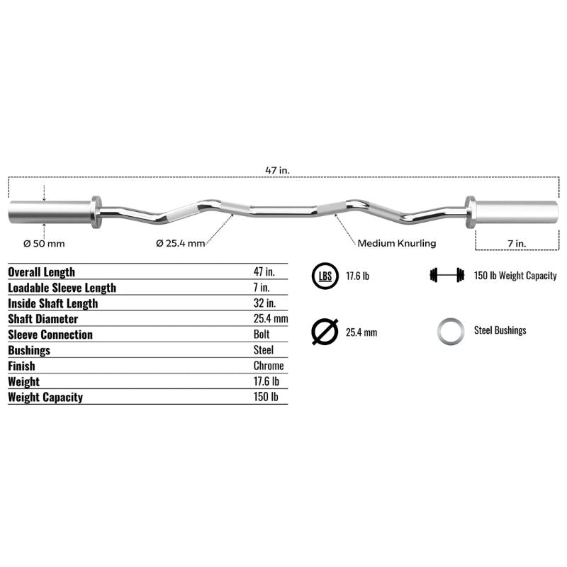 Troy GOZ-47 Olympic Economy EZ Curl Bar Dimensions