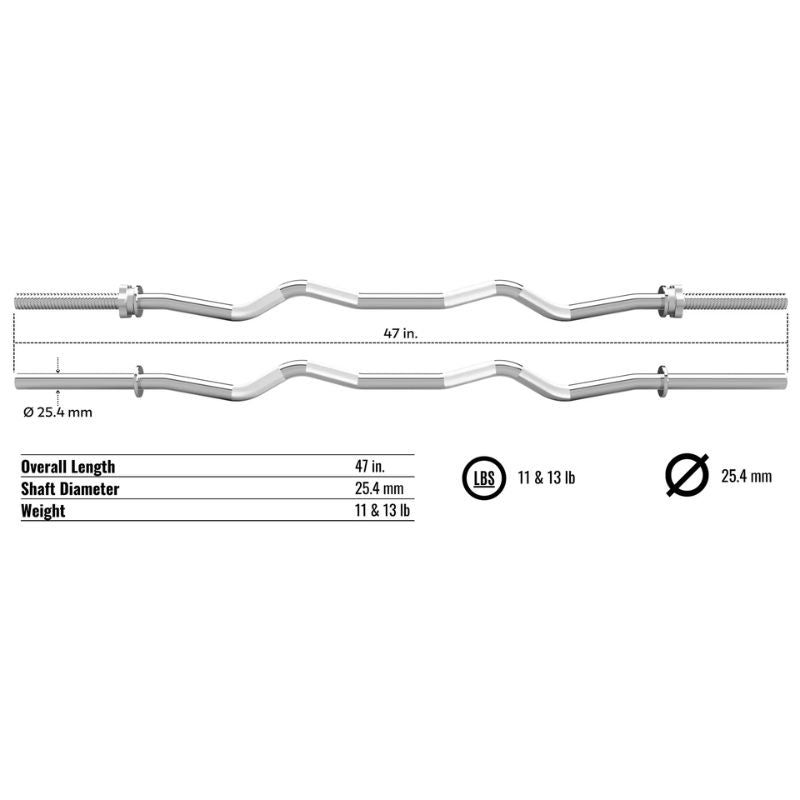 Troy GRZ-47 Regular Solid Curl Bar Dimensions