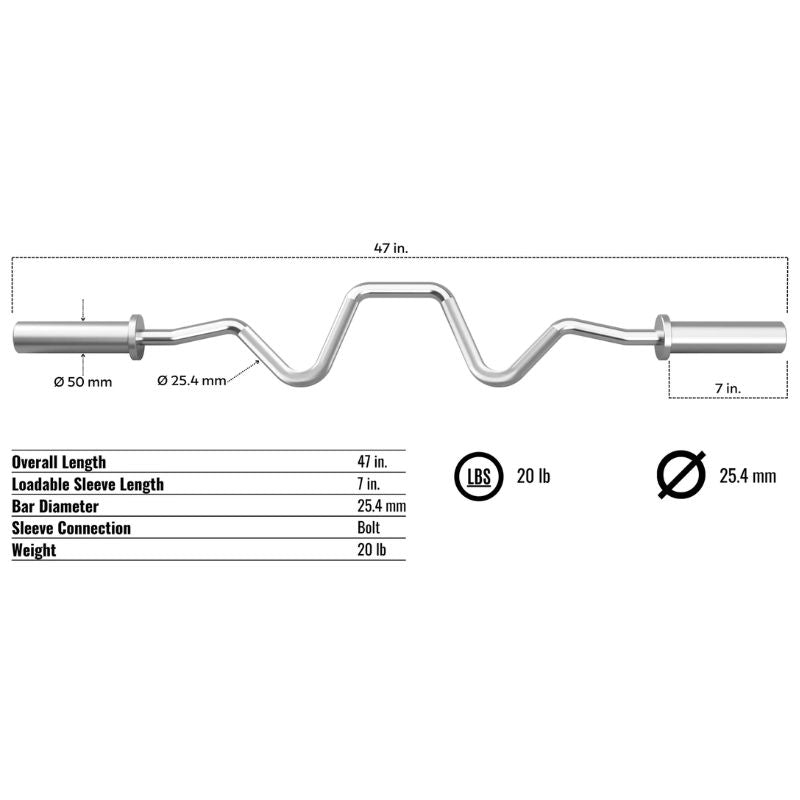 Troy GSOZ-47 Olympic Style "Economy" Super Curl Bar Dimensions