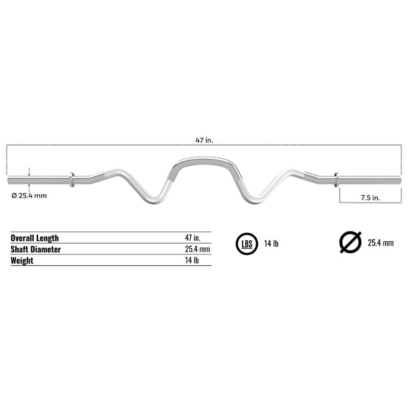 Troy GSRZ-47 Regular Biceps/Triceps Super Curl Bar Dimensions