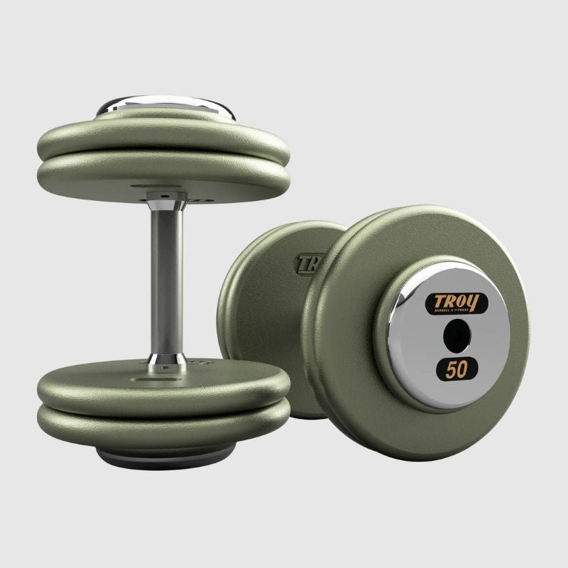 Troy HFD-C 50 lbs Pro Style Dumbbell with Straight Handles & Chrome End Caps on a white background