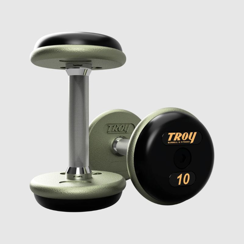 Troy HFD-R Hammer-tone Gray Pro Style Dumbbell Sets Rubber End Caps 10 lb Dumbbells Pair