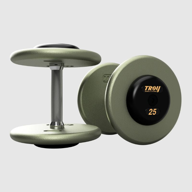 Troy HFD-R Hammer-tone Gray Pro Style Dumbbell Sets Rubber End Caps 25 lb Dumbbells Pair