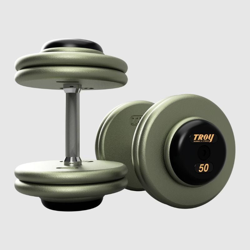 Troy HFD-R Hammer-tone Gray Pro Style Dumbbell Sets Rubber End Caps 50 lb Dumbbells Pair