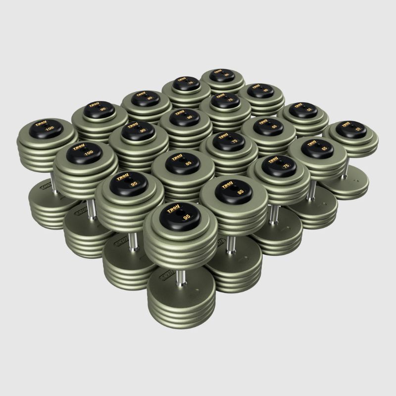 Troy HFD-R Hammer-tone Gray Pro Style Dumbbell Sets Rubber End Caps 55 lb to 100 lb Dumbbells Set
