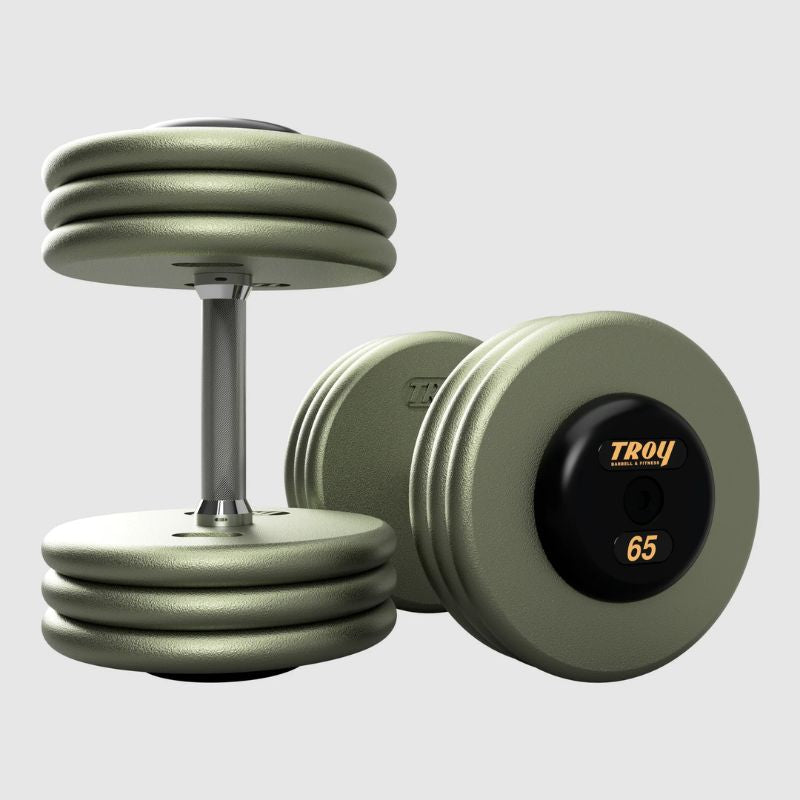 Troy HFD-R Hammer-tone Gray Pro Style Dumbbell Sets Rubber End Caps 65 lb Dumbbells Pair