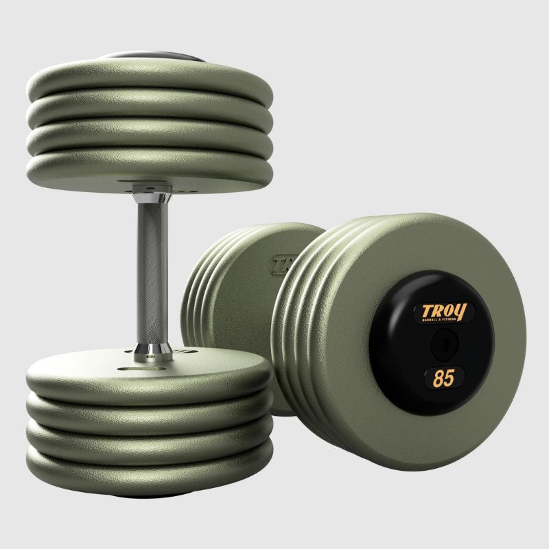 Troy HFD-R Hammer-tone Gray Pro Style Dumbbell Sets Rubber End Caps 85 lb Dumbbells pair