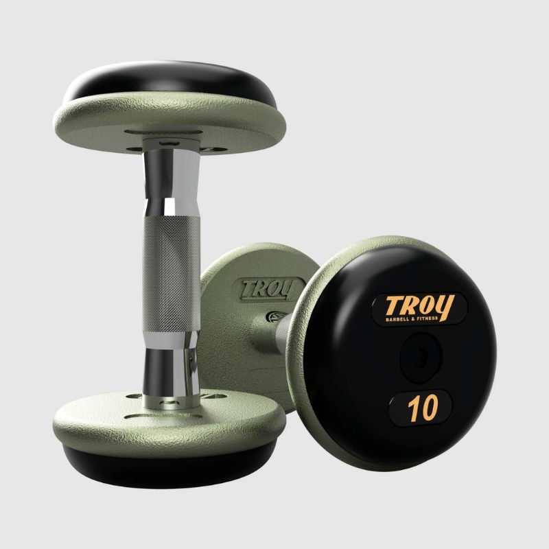 Troy HFDC-R Gray Pro Style Dumbbell Sets Rubber End Caps 10 lb Dumbbells Pair