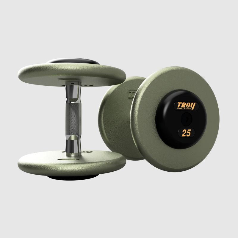 Troy HFDC-R Gray Pro Style Dumbbell Sets Rubber End Caps 25 lb Dumbbells Pair