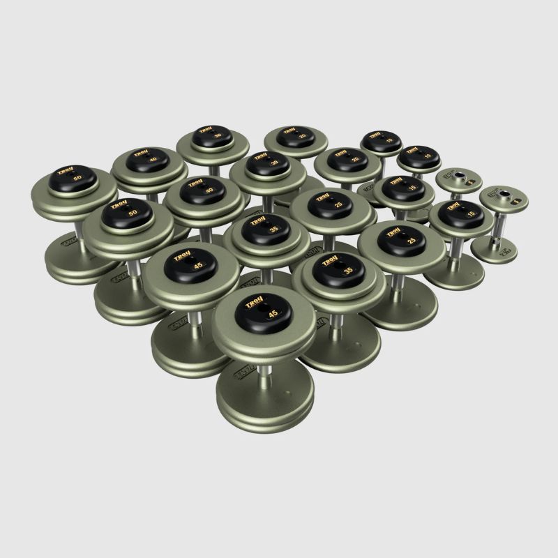 Troy HFDC-R Gray Pro Style Dumbbell Sets Rubber End Caps 5 lb 50 lb Dumbbells Set