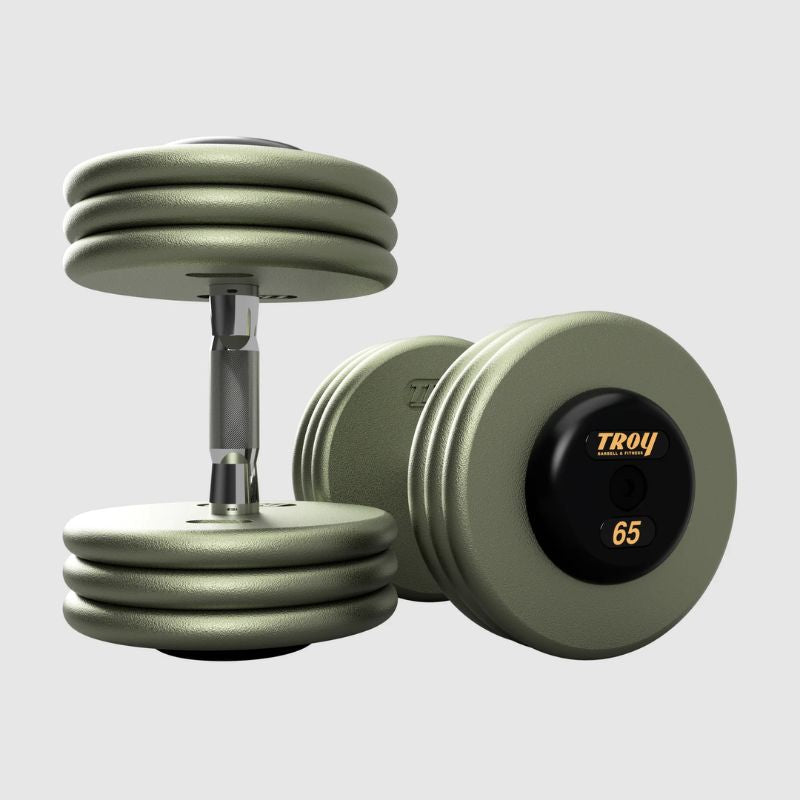Troy HFDC-R Gray Pro Style Dumbbell Sets Rubber End Caps 65 lb Dumbbells Pair