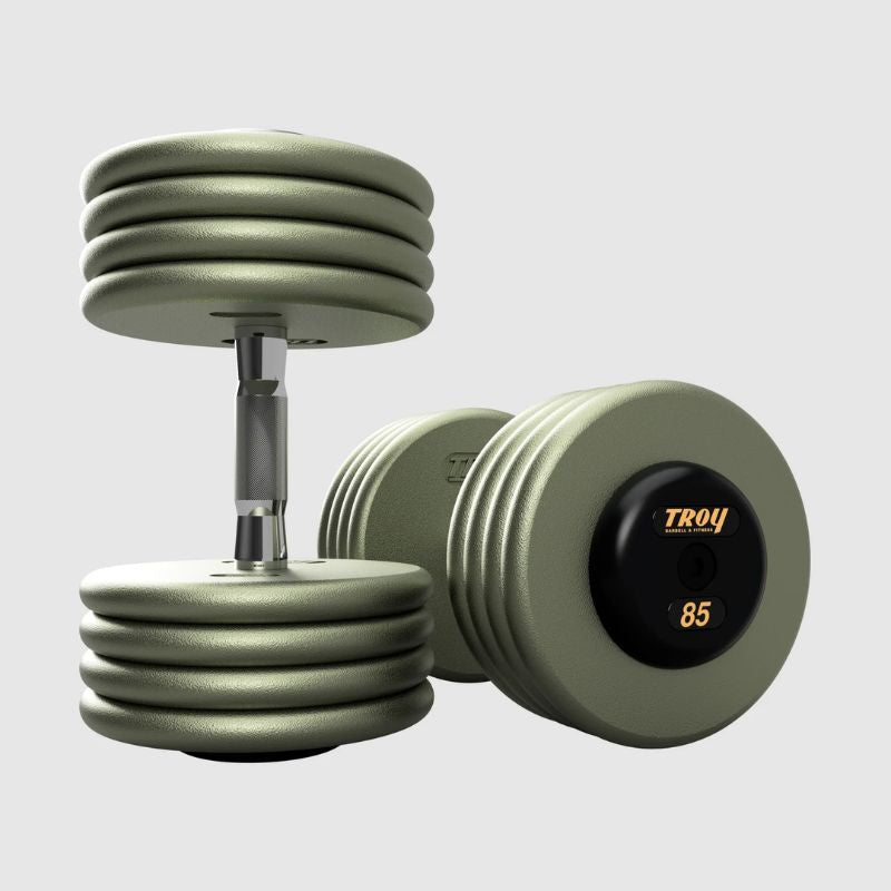 Troy HFDC-R Gray Pro Style Dumbbell Sets Rubber End Caps 85 lb Dumbbells Pair