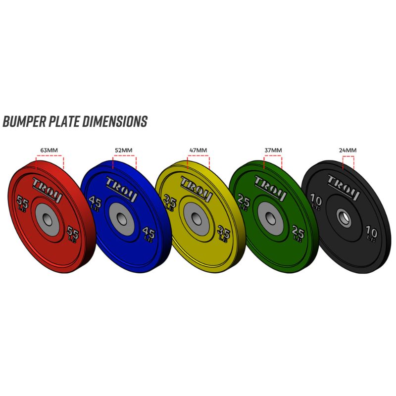 Troy PO-SBP Performance Color Rubber Bumper Plate Dimensions