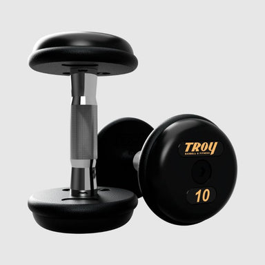Troy Pro Style Dumbbells - Black Textured Dumbbell Contoured Handle & Rubber Endcaps - 10 lb dumbbells