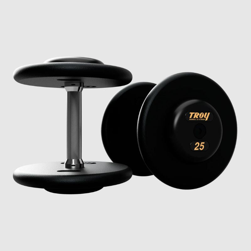 Troy Pro Style Dumbbells - Black Textured Dumbbell Straight Handle & Rubber Endcaps - 25 lb dumbbells