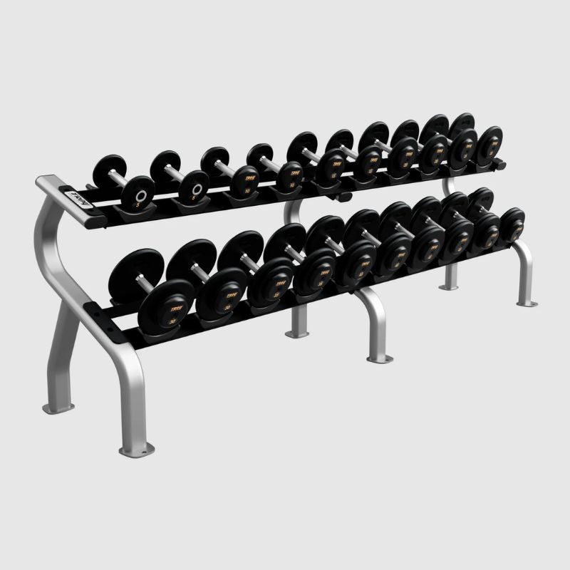 Troy Pro Style Dumbbells - Black Textured Dumbbell Straight Handle & Rubber Endcaps - Dumbbell Set with Rack