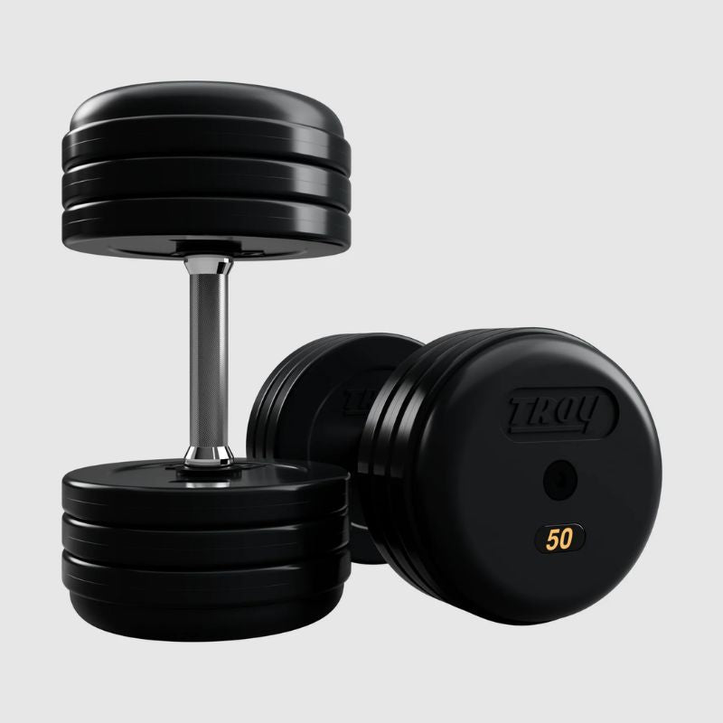 Troy RUFD-R Rubber Encased Straight Handle Pro Style Dumbbell Set 50 lb dumbbells pair