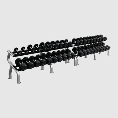 Troy RUFD-R Rubber Encased Straight Handle Pro Style Dumbbell Set 5 to 100 lb dumbbells set with 2 tier rack