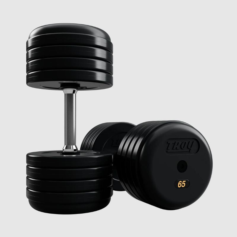 Troy RUFD-R Rubber Encased Straight Handle Pro Style Dumbbell Set 65 lb dumbbells pair