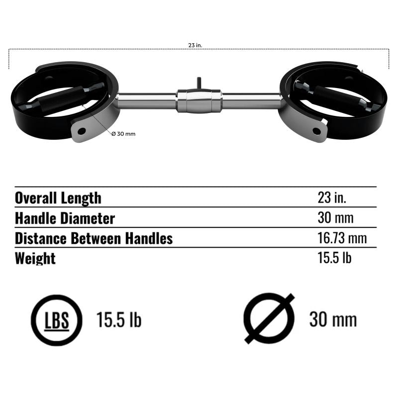 Troy SBCB-23 Supra Curl Bar 23 Inch Cable Attachment Details and Dimensions