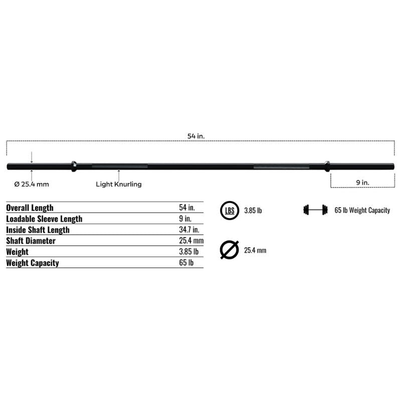 Troy TRB-54BH Light Workout System Bar - Black Dimensions