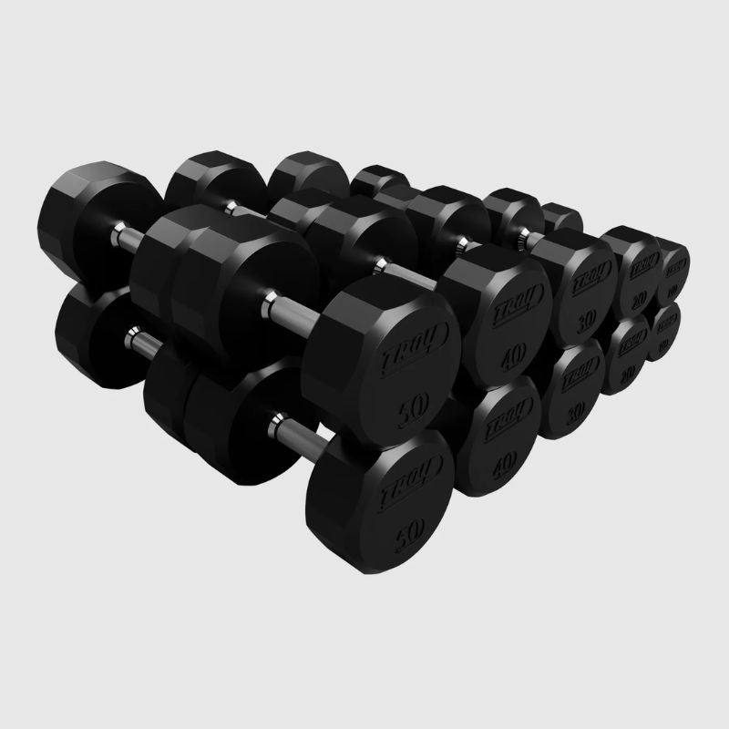 Troy TSD-R 12-Sided Rubber Encased Dumbbell Sets (5 lb Increments) 10 lb to 50 lb Dumbbells Set in 10 lb increments