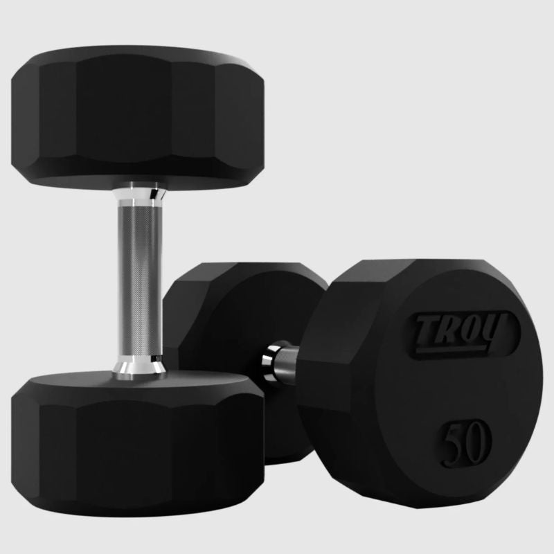 Troy TSD-R 12-Sided Rubber Encased Dumbbell Sets (5 lb Increments) 50 lb Rubber Dumbbells