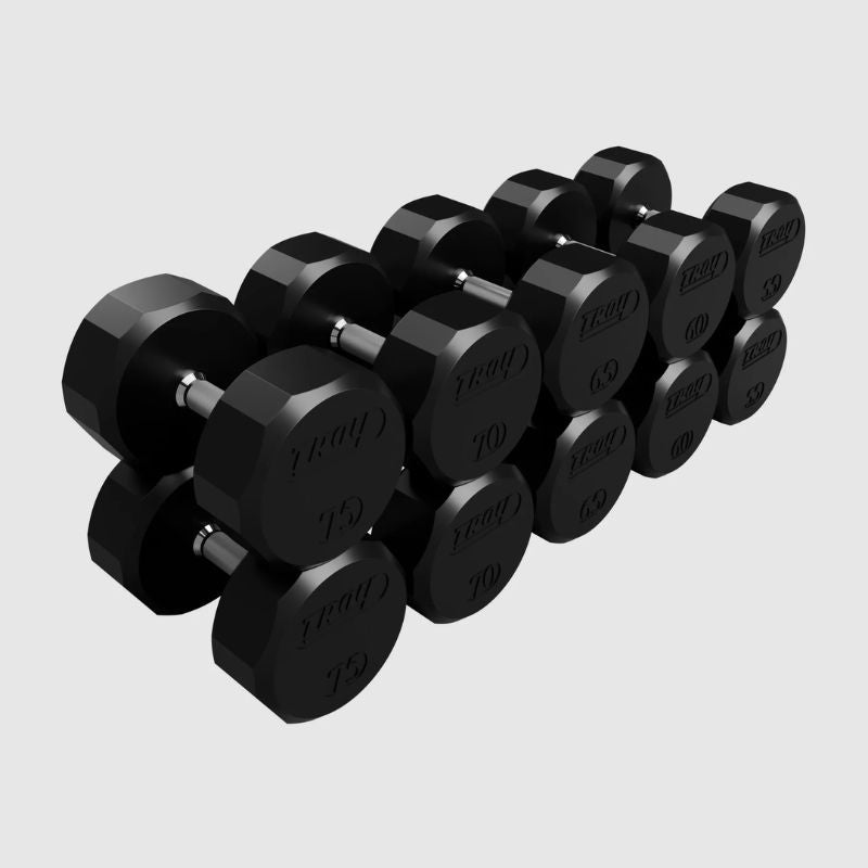 Troy TSD-R 12-Sided Rubber Encased Dumbbell Sets (5 lb Increments) 55 lb to 75 lb Dumbbells Set in 5 lb Increments