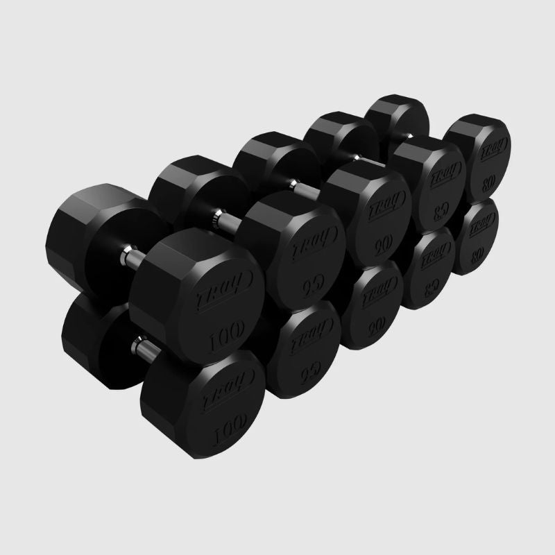 Troy TSD-R 12-Sided Rubber Encased Dumbbell Sets (5 lb Increments) 80 lb to 100 lb Dumbbells Set in 5 lb Increments