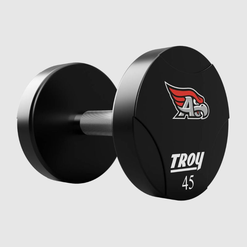 Troy TSD-UTL Urethane T-Clog Logo Dumbbell Set 1 on a white background
