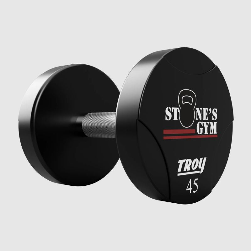 Troy TSD-UTL Urethane T-Clog Logo Dumbbell Set 2 on a white background