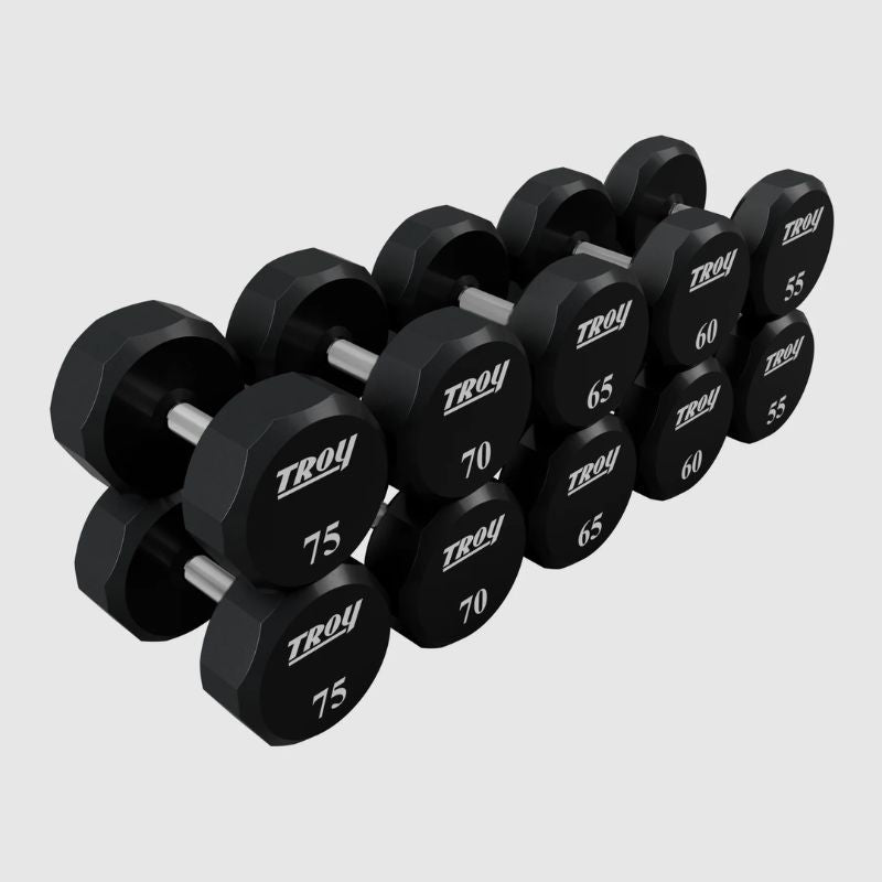 Troy TSD-U 12-Sided Urethane Encased Dumbbell Sets (Sold in 5lb Increments) 55,60,65,70,75 lb dumbbells set