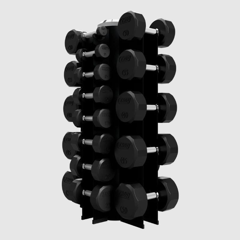 Troy VERTPAC-TSDR50G 12-Sided 3-50lb Dumbbells with Rack Main Display