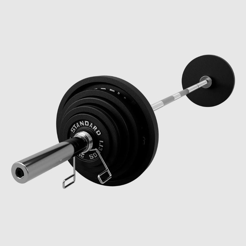 USA OLYMPIC 210 LB BARBELL AND WEIGHT SET - CAST IRON WEIGHT PLATE on a white background