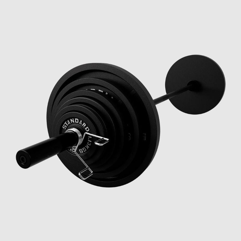 USA OLYMPIC 300 LB BARBELL AND WEIGHT SET - BLACK CAST IRON PLATE  with 7ft Olympic Bar - Black