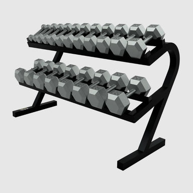 USA Sports by Troy 5-50lb Iron Hex Dumbbell Set with Horizontal Rack - VERTPAC-IHD50 on a white background