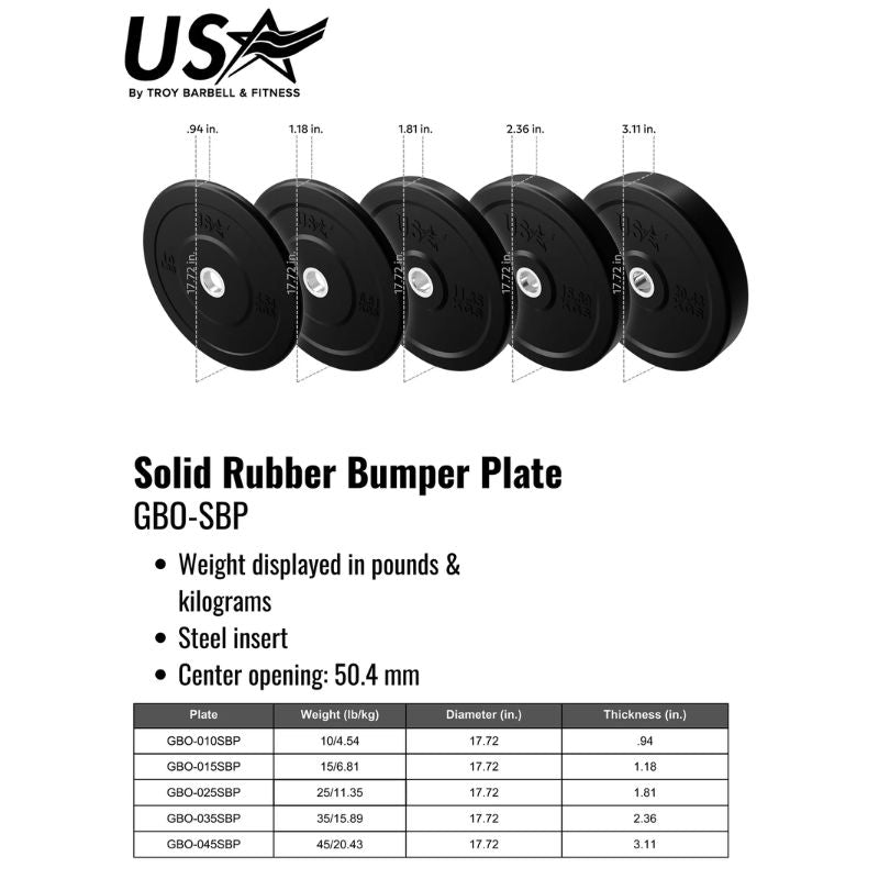 USA Sports by Troy GBO-SBP Solid Rubber Bumper Plate Details