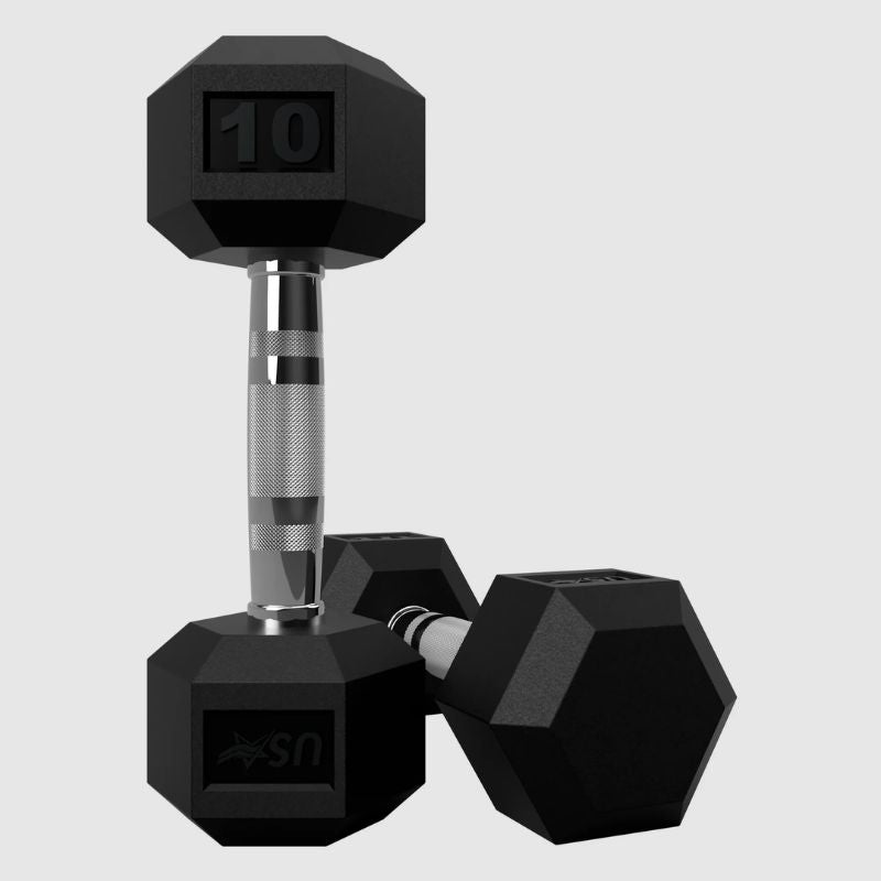 USA Sports by Troy VERTPAC-HDR30G Rubber Hex Dumbbell Set with Rack 10 lb dumbbells