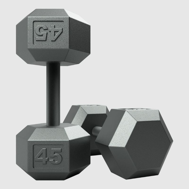 USA by Troy IHD Solid Iron Gray Cast Hex Dumbbell Set 45 lb Dumbbells Pair