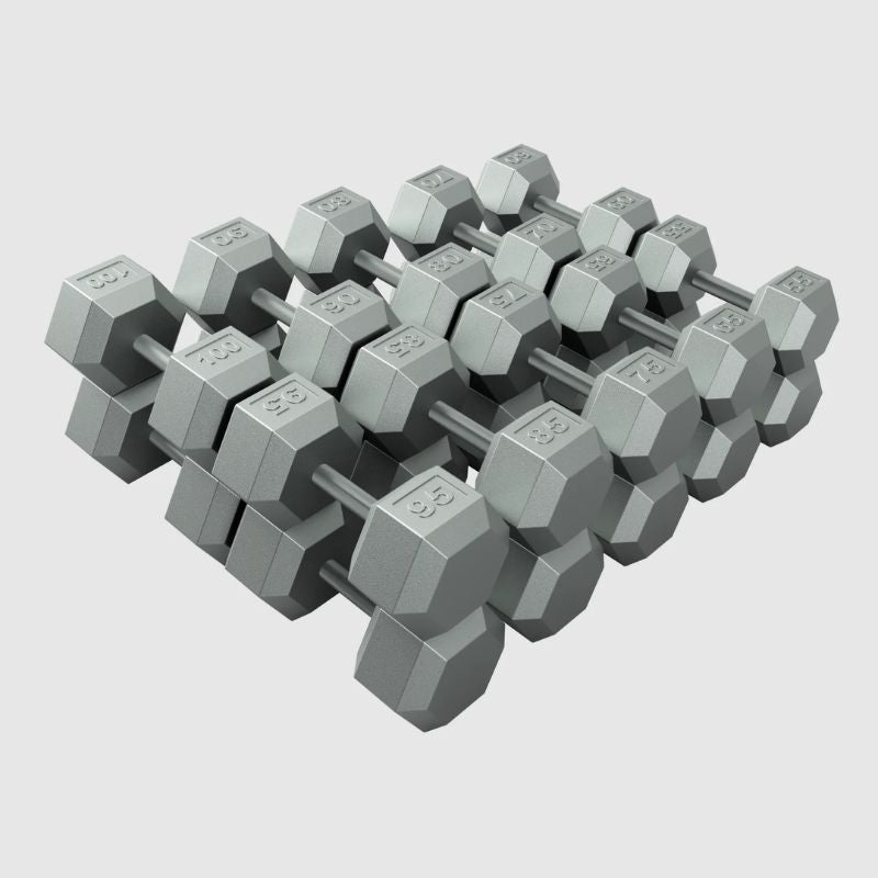 USA by Troy IHD Solid Iron Gray Cast Hex Dumbbell Set 55 lb to 100 lb Dumbbells Set