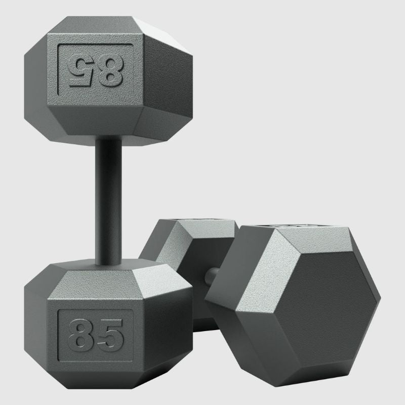 USA by Troy IHD Solid Iron Gray Cast Hex Dumbbell Set 85 lb Dumbbells Pair