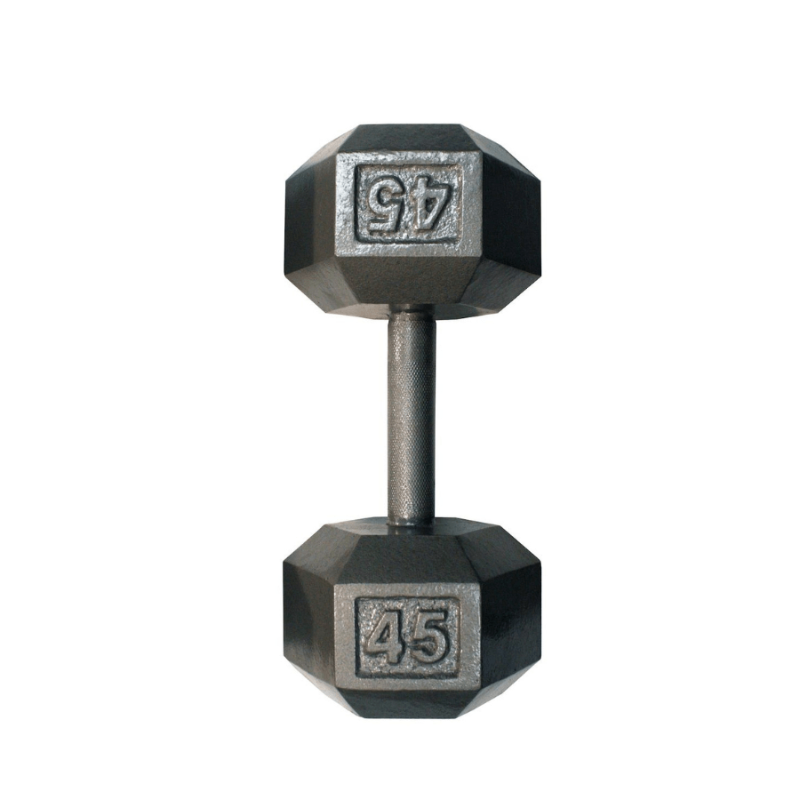 USA Hex Gray Cast Iron Dumbbell | IHD 45lb