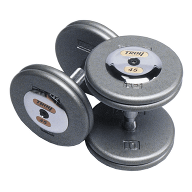 TROY Pro-Style Gray Dumbbell Contoured Handle & Chrome Endcaps | HFDC-C 45lb Pair