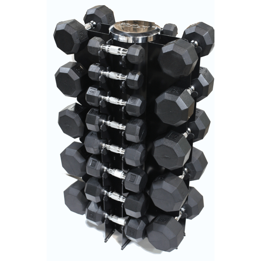 VTX 8-Sided Urethane Encased Dumbbell Set with Vertical Rack - VERTPAC-SDU50G
