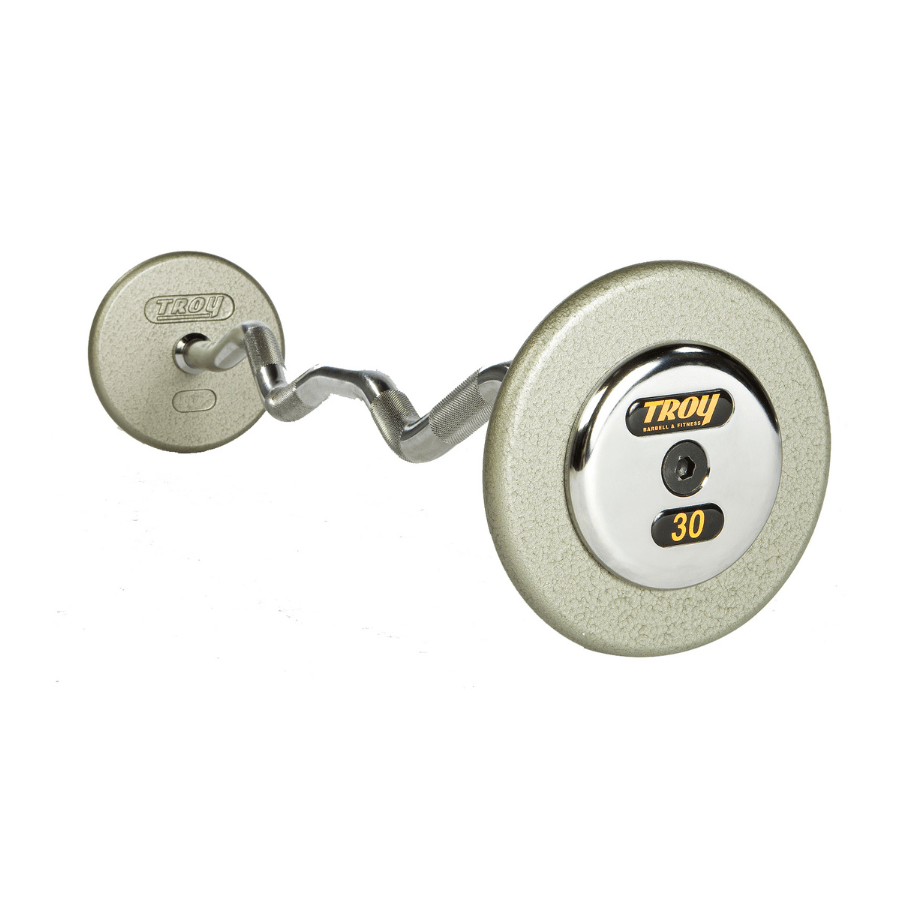 TROY Pro Style Curl Barbell - Hammer-tone Gray / Chrome End Caps | HZB-C 30lb