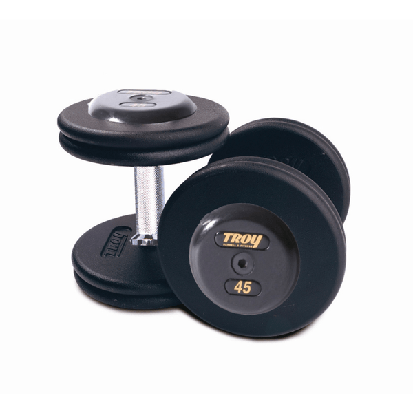 TROY Pro Style Black Dumbbell Straight Handle Rubber Endcaps PFD R