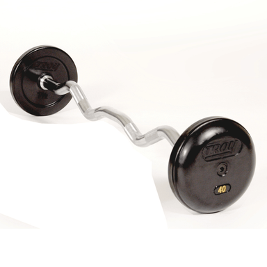 TROY Pro Style Curl Barbell- Rubber-Encased Plates | RUFC-R 40lb